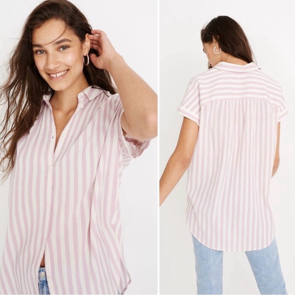 Madewell Central Pink and White Striped Shirt